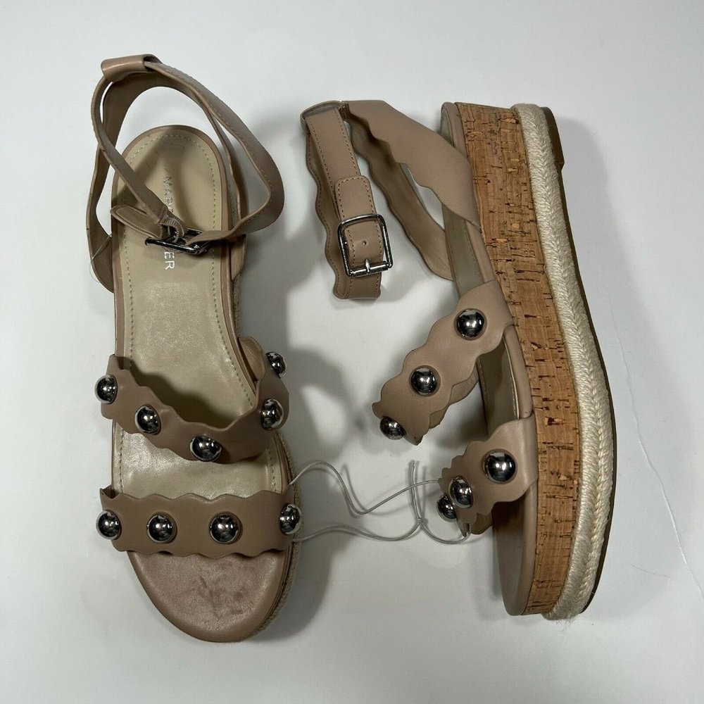 Marc Fisher Studded Multi-Strap Cork Espadrille Wedge Platform Sandals Nude 11